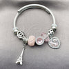 Stainless Steel Individual Bangle, Heart and Eiffel Tower Design, with Light Rose and Crystal Crystal, Polished, Rhodium Finish, 07.454.0025.1 (03 MM Thickness, One size fits all)