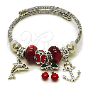 Stainless Steel Jewelry — Individual Bangle Anchor and Dolphin Design with Siam — main product view — SKU 165792 | Acero Inoxidable joyería — Individual Bangle Anchor and delfín diseño with Siam — SKU 165792