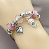 Stainless Steel Individual Bangle, Heart and Drink Glass Design, with Light Rose Crystal, Pink Enamel Finish, Rhodium Finish, 07.454.0027 (03 MM Thickness, One size fits all)