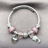 Stainless Steel Individual Bangle, Heart and Drink Glass Design, with Light Rose Crystal, Pink Enamel Finish, Rhodium Finish, 07.454.0027 (03 MM Thickness, One size fits all)