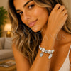 Stainless Steel Individual Bangle, Heart and Drink Glass Design, with Crystal Crystal, White Enamel Finish, Rhodium Finish, 07.454.0027.1 (03 MM Thickness, One size fits all)
