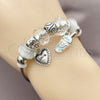 Stainless Steel Individual Bangle, Heart and Drink Glass Design, with Crystal Crystal, White Enamel Finish, Rhodium Finish, 07.454.0027.1 (03 MM Thickness, One size fits all)