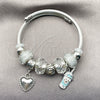 Stainless Steel Individual Bangle, Heart and Drink Glass Design, with Crystal Crystal, White Enamel Finish, Rhodium Finish, 07.454.0027.1 (03 MM Thickness, One size fits all)