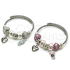 Stainless Steel Individual Bangle, Heart and Drink Glass Design, with Crystal Crystal, White Enamel Finish, Rhodium Finish, 07.454.0027.1 (03 MM Thickness, One size fits all)