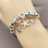 Stainless Steel Individual Bangle, Star and Turtle Design, with Light Rose Crystal, White Enamel Finish, Two Tone, 07.454.0028 (03 MM Thickness, One size fits all)