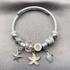 Stainless Steel Individual Bangle, Star and Turtle Design, with Light Rose Crystal, White Enamel Finish, Two Tone, 07.454.0028 (03 MM Thickness, One size fits all)
