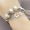 Stainless Steel Individual Bangle, Flower and Heart Design, with Aurore Boreale and Ivory Crystal, White Enamel Finish, Rhodium Finish, 07.454.0029 (03 MM Thickness, One size fits all)
