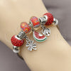 Stainless Steel Individual Bangle, Watermelon and Four-leaf Clover Design, with Light Siam Crystal, Red Enamel Finish, Rhodium Finish, 07.454.0030 (03 MM Thickness, One size fits all)