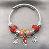 Stainless Steel Individual Bangle, Watermelon and Four-leaf Clover Design, with Light Siam Crystal, Red Enamel Finish, Rhodium Finish, 07.454.0030 (03 MM Thickness, One size fits all)