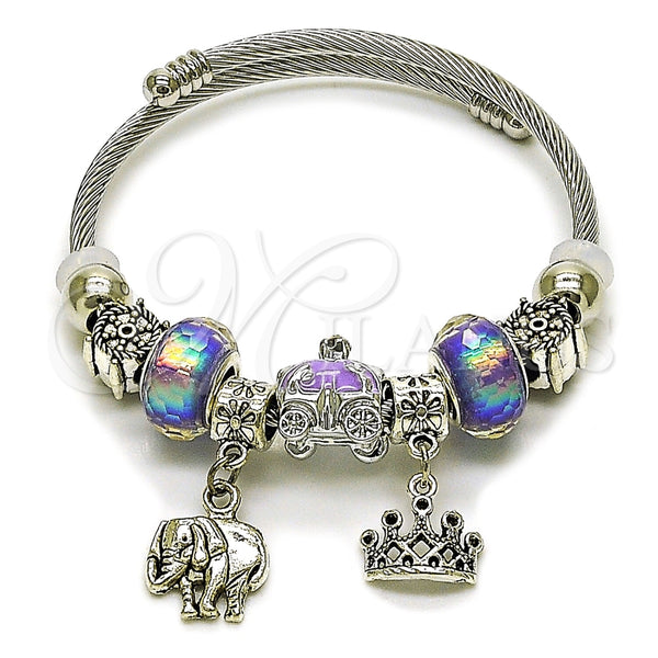 Stainless Steel Jewelry — Individual Bangle Elephant and Crown Design with Violet — main product view — SKU 165798 | Acero Inoxidable joyería — Individual Bangle Elephant and Crown diseño with Violet — SKU 165798