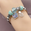 Stainless Steel Individual Bangle, Butterfly and Pineapple Design, with Light Turquoise and Turquoise Crystal, Polished, Rhodium Finish, 07.454.0032 (03 MM Thickness, One size fits all)