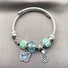 Stainless Steel Individual Bangle, Butterfly and Pineapple Design, with Light Turquoise and Turquoise Crystal, Polished, Rhodium Finish, 07.454.0032 (03 MM Thickness, One size fits all)