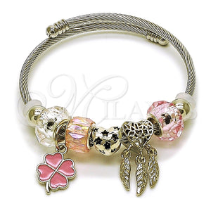 Stainless Steel Jewelry — Individual Bangle Four-leaf Clover and Heart Design with — main product view — SKU 165800 | Acero Inoxidable joyería — Individual Bangle Four-leaf Clover and corazón diseño with — SKU 165800