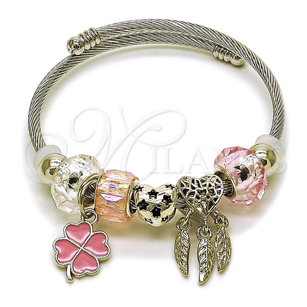Stainless Steel Jewelry — Individual Bangle Four-leaf Clover and Heart Design with — main product view — SKU 165800 | Acero Inoxidable joyería — Individual Bangle Four-leaf Clover and corazón diseño with — SKU 165800