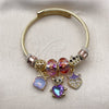 Stainless Steel Individual Bangle, Teddy Bear and Heart Design, with Amethyst and Light Peach Crystal, Purple Enamel Finish, Golden Finish, 07.454.0034 (03 MM Thickness, One size fits all)