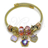 Stainless Steel Individual Bangle, Teddy Bear and Heart Design, with Amethyst and Light Peach Crystal, Purple Enamel Finish, Golden Finish, 07.454.0034 (03 MM Thickness, One size fits all)