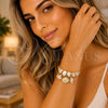 Stainless Steel Individual Bangle, Shell and Snail Design, with Crystal and Ivory Crystal, White Enamel Finish, Golden Finish, 07.454.0035 (03 MM Thickness, One size fits all)