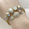 Stainless Steel Individual Bangle, Shell and Snail Design, with Crystal and Ivory Crystal, White Enamel Finish, Golden Finish, 07.454.0035 (03 MM Thickness, One size fits all)