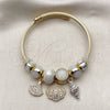 Stainless Steel Individual Bangle, Shell and Snail Design, with Crystal and Ivory Crystal, White Enamel Finish, Golden Finish, 07.454.0035 (03 MM Thickness, One size fits all)