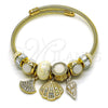 Stainless Steel Individual Bangle, Shell and Snail Design, with Crystal and Ivory Crystal, White Enamel Finish, Golden Finish, 07.454.0035 (03 MM Thickness, One size fits all)