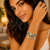 Stainless Steel Individual Bangle, Shell and Snail Design, with Light Turquoise and Blue Zircon Crystal, Turquoise Enamel Finish, Golden Finish, 07.454.0035.1 (03 MM Thickness, One size fits all)