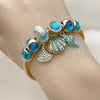 Stainless Steel Individual Bangle, Shell and Snail Design, with Light Turquoise and Blue Zircon Crystal, Turquoise Enamel Finish, Golden Finish, 07.454.0035.1 (03 MM Thickness, One size fits all)