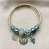 Stainless Steel Individual Bangle, Shell and Snail Design, with Light Turquoise and Blue Zircon Crystal, Turquoise Enamel Finish, Golden Finish, 07.454.0035.1 (03 MM Thickness, One size fits all)