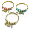 Stainless Steel Individual Bangle, Shell and Snail Design, with Light Turquoise and Blue Zircon Crystal, Turquoise Enamel Finish, Golden Finish, 07.454.0035.1 (03 MM Thickness, One size fits all)