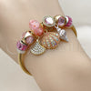 Stainless Steel Individual Bangle, Shell and Snail Design, with Light Rose and Aurore Boreale Crystal, Pink Enamel Finish, Golden Finish, 07.454.0035.2 (03 MM Thickness, One size fits all)