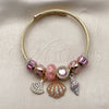 Stainless Steel Individual Bangle, Shell and Snail Design, with Light Rose and Aurore Boreale Crystal, Pink Enamel Finish, Golden Finish, 07.454.0035.2 (03 MM Thickness, One size fits all)