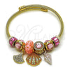 Stainless Steel Individual Bangle, Shell and Snail Design, with Light Rose and Aurore Boreale Crystal, Pink Enamel Finish, Golden Finish, 07.454.0035.2 (03 MM Thickness, One size fits all)