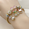 Stainless Steel Individual Bangle, Flower and Cherry Design, with Light Rose and Crystal Crystal, Pink Enamel Finish, Golden Finish, 07.454.0036 (03 MM Thickness, One size fits all)