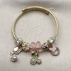Stainless Steel Individual Bangle, Flower and Cherry Design, with Light Rose and Crystal Crystal, Pink Enamel Finish, Golden Finish, 07.454.0036 (03 MM Thickness, One size fits all)