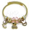 Stainless Steel Individual Bangle, Flower and Cherry Design, with Light Rose and Crystal Crystal, Pink Enamel Finish, Golden Finish, 07.454.0036 (03 MM Thickness, One size fits all)