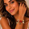 Stainless Steel Individual Bangle, Flower and Cherry Design, with Light Siam and Crystal Crystal, Red Enamel Finish, Golden Finish, 07.454.0036.1 (03 MM Thickness, One size fits all)