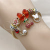 Stainless Steel Individual Bangle, Flower and Cherry Design, with Light Siam and Crystal Crystal, Red Enamel Finish, Golden Finish, 07.454.0036.1 (03 MM Thickness, One size fits all)