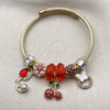 Stainless Steel Individual Bangle, Flower and Cherry Design, with Light Siam and Crystal Crystal, Red Enamel Finish, Golden Finish, 07.454.0036.1 (03 MM Thickness, One size fits all)