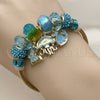 Stainless Steel Individual Bangle, Fish and Butterfly Design, with Light Turquoise Crystal, Turquoise Enamel Finish, Golden Finish, 07.454.0037 (03 MM Thickness, One size fits all)