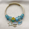 Stainless Steel Individual Bangle, Fish and Butterfly Design, with Light Turquoise Crystal, Turquoise Enamel Finish, Golden Finish, 07.454.0037 (03 MM Thickness, One size fits all)