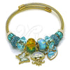 Stainless Steel Individual Bangle, Fish and Butterfly Design, with Light Turquoise Crystal, Turquoise Enamel Finish, Golden Finish, 07.454.0037 (03 MM Thickness, One size fits all)