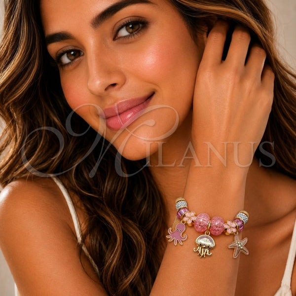 Stainless Steel Jewelry — Individual Bangle Star and Flower Design with Rose — alternate product view — SKU 165808 | Acero Inoxidable joyería — Individual Bangle estrella and flor diseño with Rose — SKU 165808
