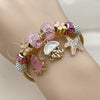 Stainless Steel Individual Bangle, Star and Flower Design, with Rose and Light Rose Crystal, Pink Enamel Finish, Golden Finish, 07.454.0038 (03 MM Thickness, One size fits all)