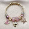 Stainless Steel Individual Bangle, Star and Flower Design, with Rose and Light Rose Crystal, Pink Enamel Finish, Golden Finish, 07.454.0038 (03 MM Thickness, One size fits all)