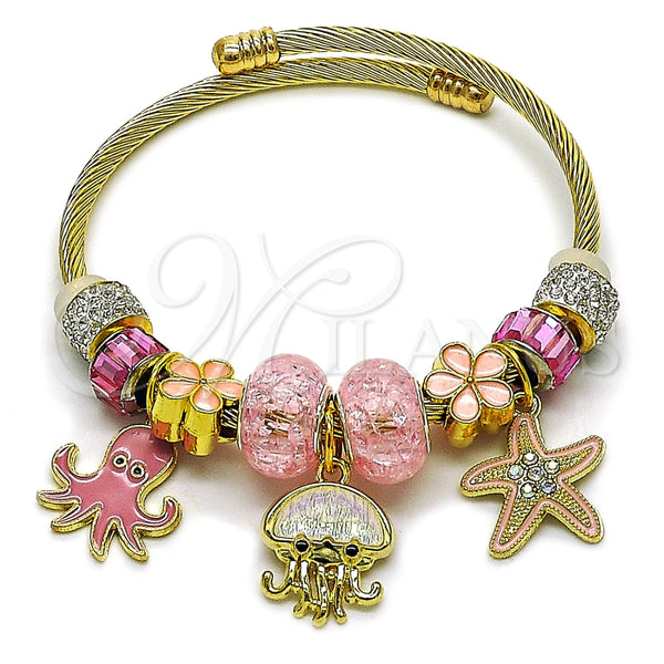 Stainless Steel Jewelry — Individual Bangle Star and Flower Design with Rose — main product view — SKU 165808 | Acero Inoxidable joyería — Individual Bangle estrella and flor diseño with Rose — SKU 165808