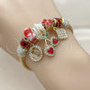 Stainless Steel Individual Bangle, Cherry and Heart Design, with Siam and Crystal Crystal, Red Enamel Finish, Golden Finish, 07.454.0039 (03 MM Thickness, One size fits all)