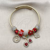 Stainless Steel Individual Bangle, Cherry and Heart Design, with Siam and Crystal Crystal, Red Enamel Finish, Golden Finish, 07.454.0039 (03 MM Thickness, One size fits all)