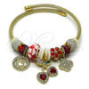 Stainless Steel Individual Bangle, Cherry and Heart Design, with Siam and Crystal Crystal, Red Enamel Finish, Golden Finish, 07.454.0039 (03 MM Thickness, One size fits all)