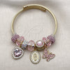 Stainless Steel Individual Bangle, Guadalupe and Heart Design, with Light Rose and Crystal Crystal, Polished, Golden Finish, 07.454.0040 (03 MM Thickness, One size fits all)