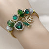 Stainless Steel Individual Bangle, San Judas and Heart Design, with Emerald and Aurore Boreale Crystal, Green Enamel Finish, Golden Finish, 07.454.0041 (03 MM Thickness, One size fits all)