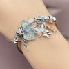 Stainless Steel Individual Bangle, Butterfly and Heart Design, with Crystal and Light Turquoise Crystal, Turquoise Enamel Finish, Two Tone, 07.454.0042 (03 MM Thickness, One size fits all)